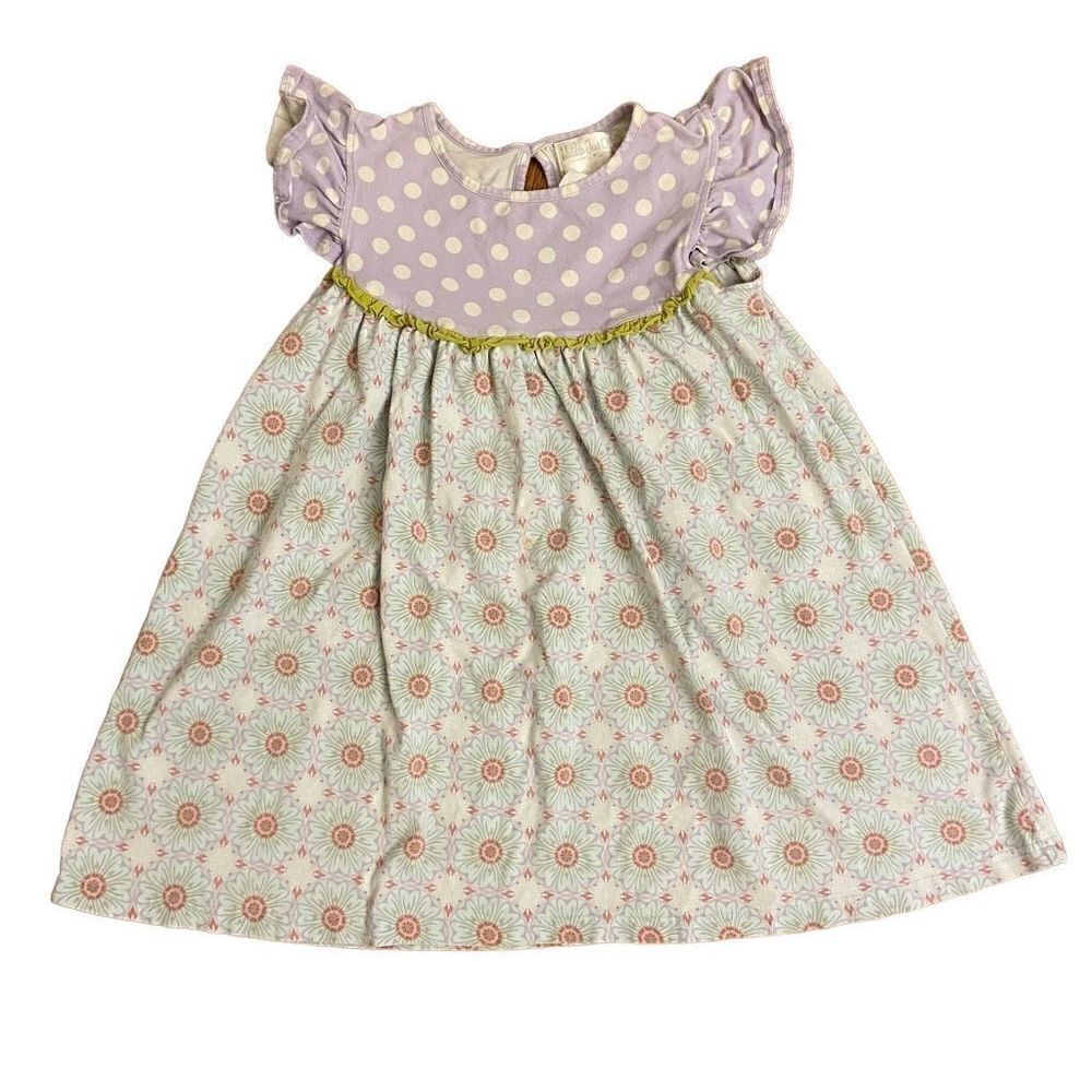 Matilda Jane Good Hart Walloon Lake Pearl Dress Lilac Polka Dot Blue Floral Sz 8